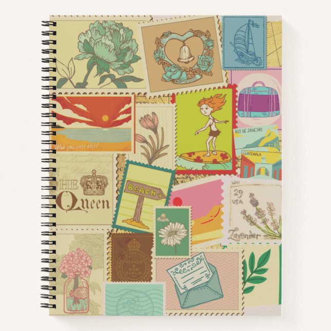 Ein Vintages Postkarten-Reisejournal mit Karte Notizbuch (Vorderseite)