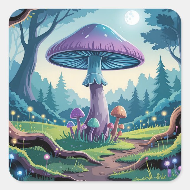Ein violetter Pilz Quadratischer Aufkleber (Vorderseite)