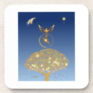 Ein Vogel, der über einen goldenen Baum fliegt Getränkeuntersetzer