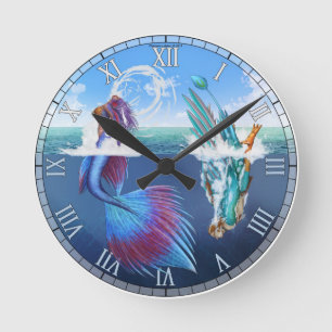 Ein Vogel kann Liebe eine Fisch-Uhr Runde Wanduhr
