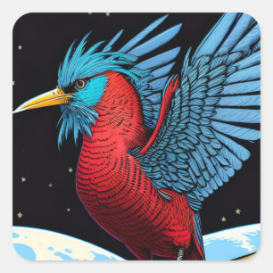 Ein Vogel mit einem Stock im Raum Quadratischer Aufkleber