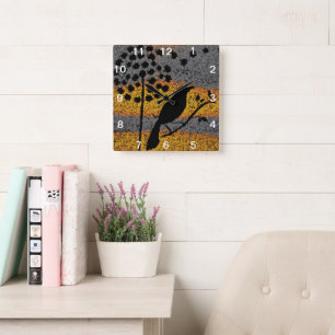 Ein Vogel unter den Federn Quadratische Wanduhr