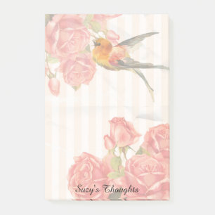 Ein Vogel unter den Rose nach dem it® - Anmerkung Post-it Klebezettel