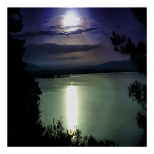 Ein Vollmond, der die ästhetische Kunst der Ägäis  Poster