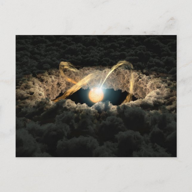 Ein von einer protoplanetären Diskette umgebener S Postkarte (Vorderseite)