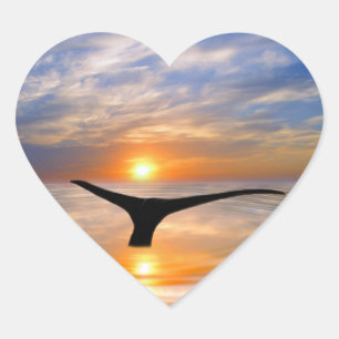 Ein Wal-Schwanz bei Sonnenuntergang Herz-Aufkleber