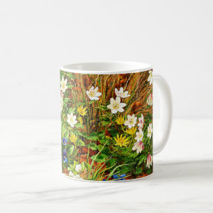 Ein Waldboden mit Anemonen und Violetten Kaffeetasse