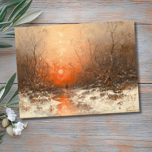 Ein Waldweg mit Jäger bei Sonnenuntergang Postkarte