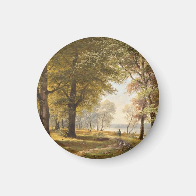 Ein Waldweg mit Wanderer im Herbst Magnet (Vorne)