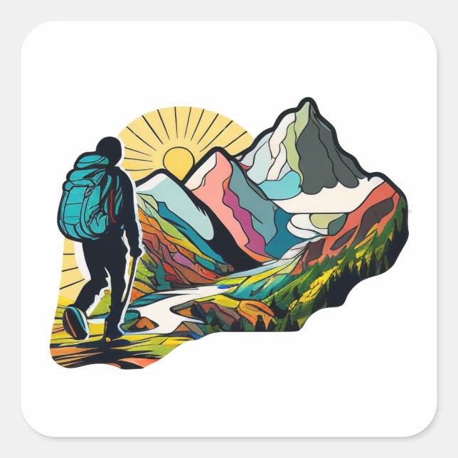 Ein Wanderweg über einen Bergweg Quadratischer Aufkleber (Vorderseite)