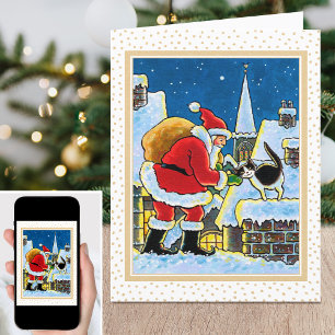 Ein warmer Begrüßungsnotecard von Santa Cat Feiertagskarte