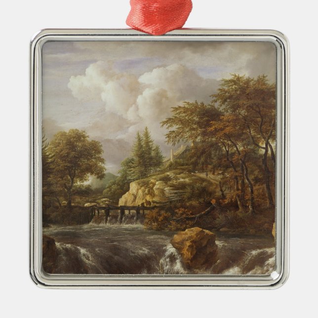 Ein Wasserfall in einer felsigen Landschaft, Silbernes Ornament (Vorne)