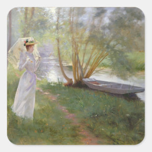 Ein Weg durch den Fluss, 1890 Quadratischer Aufkleber