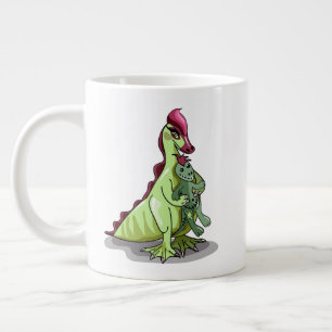 Ein weiblicher Hadrosaurus, der eine Puppe hält. Jumbo-Tasse