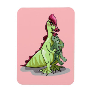 Ein weiblicher Hadrosaurus, der eine Puppe hält. Magnet