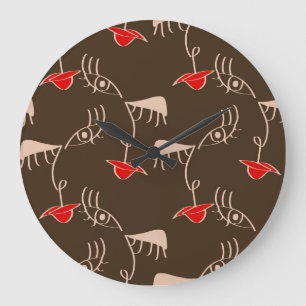 Ein weibliches Gesicht: abstraktes Muster. Große Wanduhr