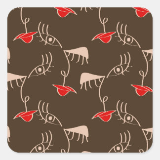 Ein weibliches Gesicht: abstraktes Muster. Quadratischer Aufkleber