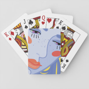 ein weibliches Gesicht mit einem hellen Lippenstif Spielkarten