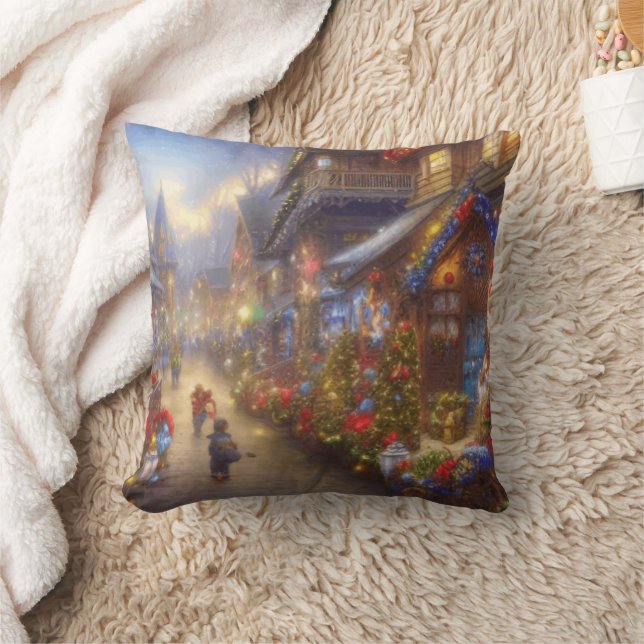 Ein Weihnachtsdorf Fantasy Snowy Landschaft Kissen (Decke)