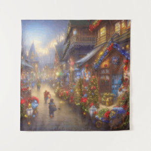 Ein Weihnachtsdorf Fantasy Snowy Landschaft Wandteppich