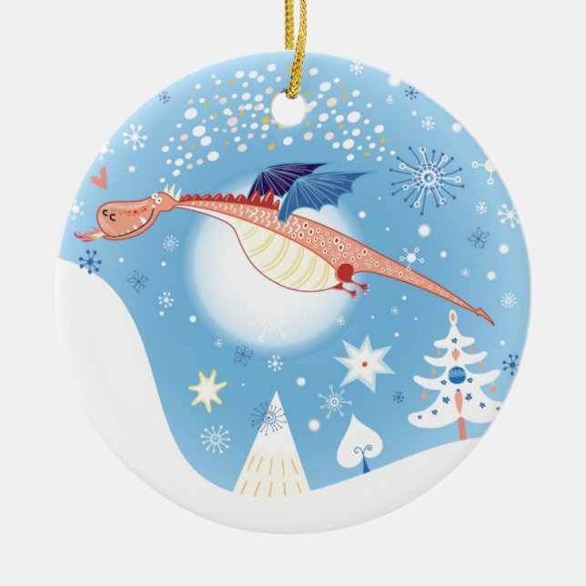 Ein Weihnachtsdrache Keramikornament (Vorne)