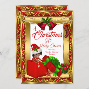 Ein Weihnachtsgeschenk Boy Girl Babydusche Red Gol Einladung