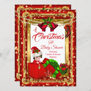 Ein Weihnachtsgeschenk Girl Boy Baby Dusche Red Go Einladung