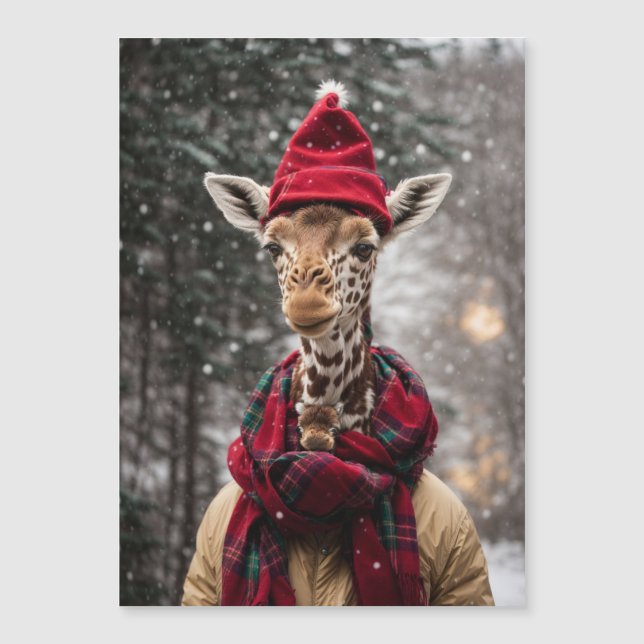 Ein WeihnachtsGiraffe Magnetkarte (Vorderseite)
