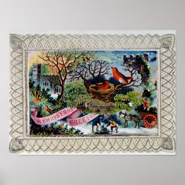 Ein Weihnachtsgruß, Viktorianische Postkarte Poster (Vorne)