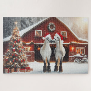 Ein Weihnachtskuss von zwei Pferden Puzzle