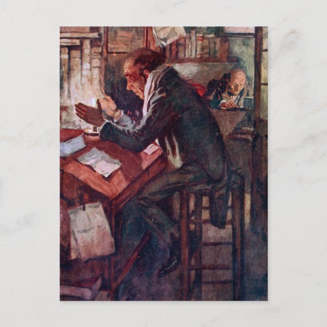 Ein Weihnachtslied: Cratchit und Scrooge Postkarte (Vorderseite)