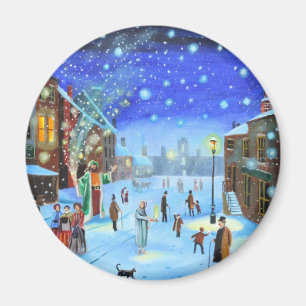 Ein Weihnachtslied Scrooge Winterstraßenzene Magnet