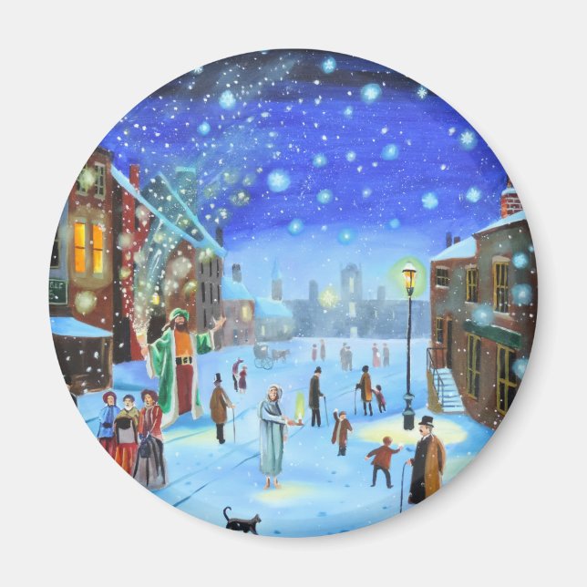 Ein Weihnachtslied Scrooge Winterstraßenzene Magnet (Vorne)