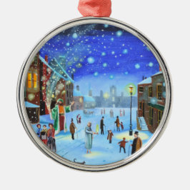 Ein Weihnachtslied Scrooge Winterstraßenzene Ornament Aus Metall