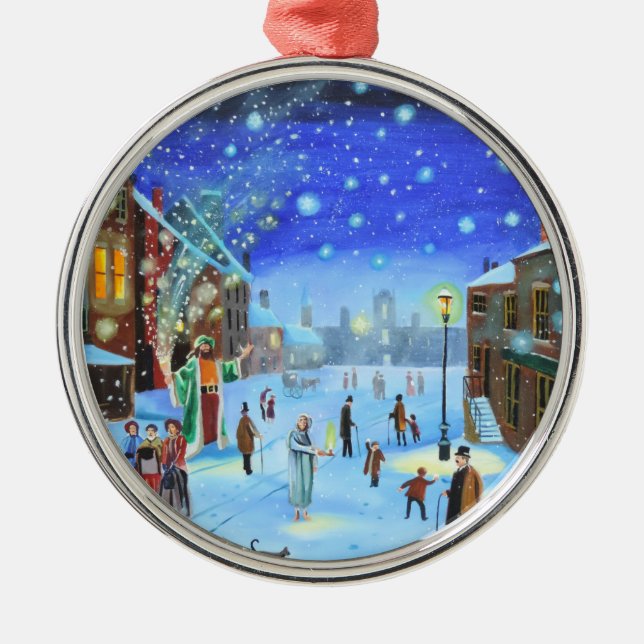Ein Weihnachtslied Scrooge Winterstraßenzene Ornament Aus Metall (Vorne)