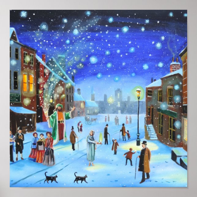 Ein Weihnachtslied Scrooge Winterstraßenzene Poster (Vorne)