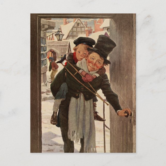 Ein Weihnachtslied: Tim & Mr. Cratchit Postkarte (Vorderseite)