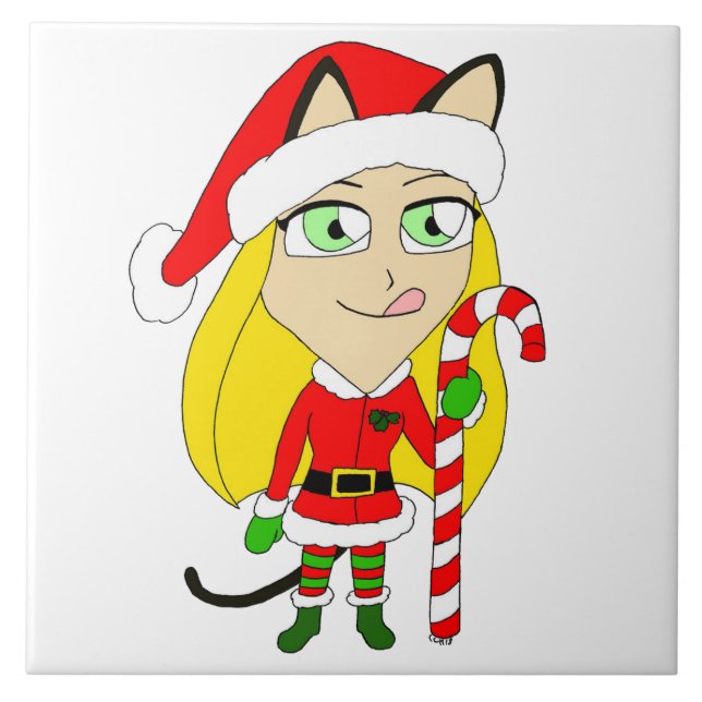 ein Weihnachtsmädchen Fliese (Vorderseite)