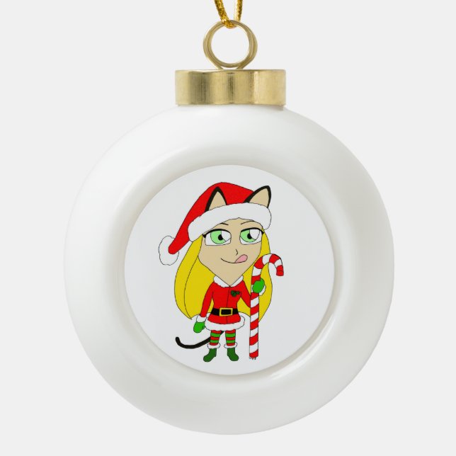 ein Weihnachtsmädchen Keramik Kugel-Ornament (Vorderseite)