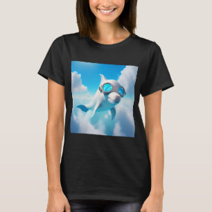 ein weißer Delfin mit einem Glas T-Shirt