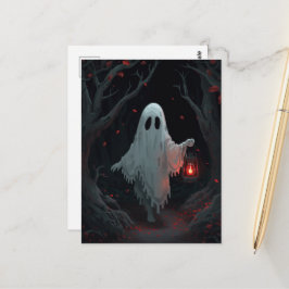 Ein weißer Geist, der eine rote Laterne in einem H Postkarte