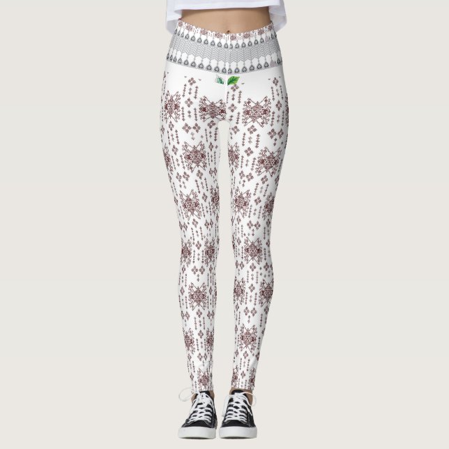 ein weißer Hintergrund mit rotem Muster Leggings (Vorderseite)