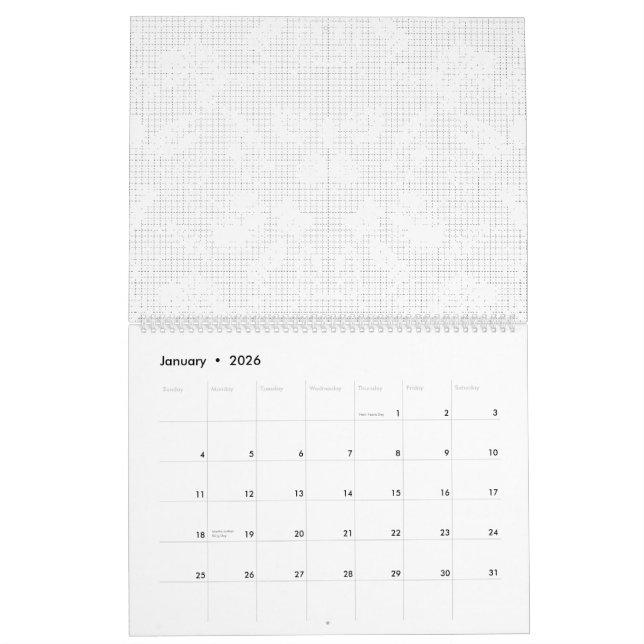 Ein weißer Hintergrund mit spielerischer Darstellu Kalender (Jan 2026)