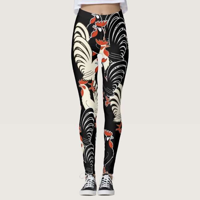 Ein weißer und zwei schwarzer Hahn Leggings (Vorderseite)
