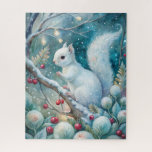 Ein weißes Eichhörnchen im Winter Puzzle<br><div class="desc">Ein weißes Eichhörnchen im Winter im Wald</div>