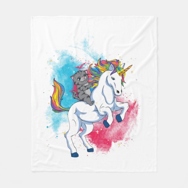 Ein weißes Einhorn mit Regenbogen-Schwanz, geritte Fleecedecke (Vorderseite)