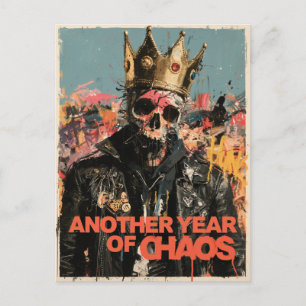 "Ein weiteres Jahr des Chaos" Punk-Totenkopf-König Postkarte