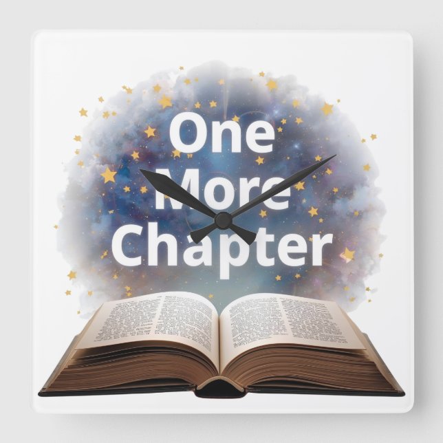 Ein weiteres Kapitel Buch liebt es, Magie zu lesen Quadratische Wanduhr (Vorderseite)