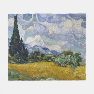 Ein Weizenfeld mit Zypressen Van Gogh Fleecedecke