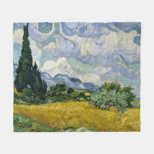Ein Weizenfeld mit Zypressen Van Gogh Fleecedecke